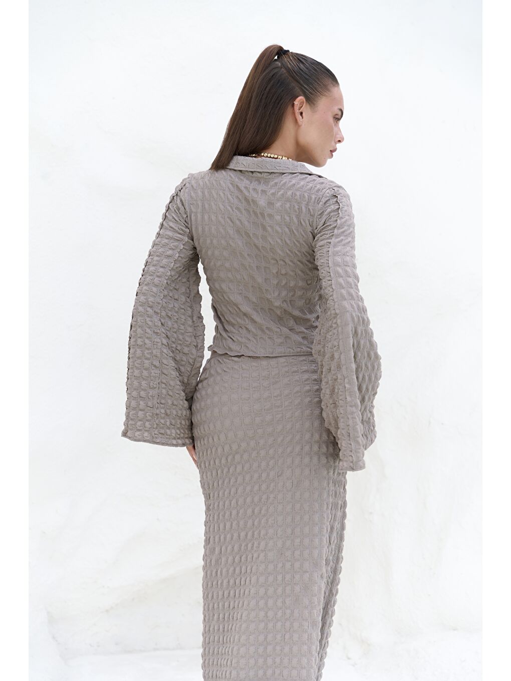 Bej Rania Vizon Gömlek Etek Takım-4