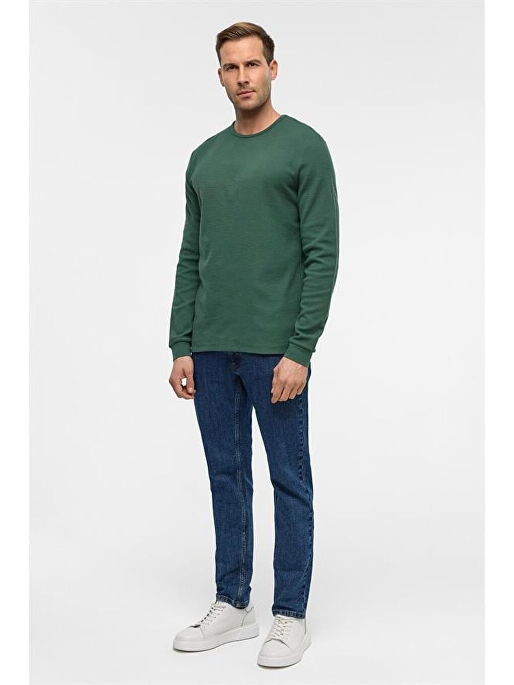 Yeşil Slim Armürlü Bisiklet Yaka Triko-7