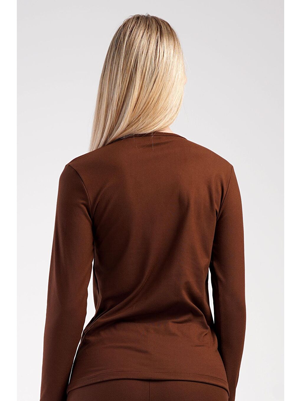 Kadın Uzun Kol Bisiklet Yaka Termal T-Shirt 409008 Kahverengi-3