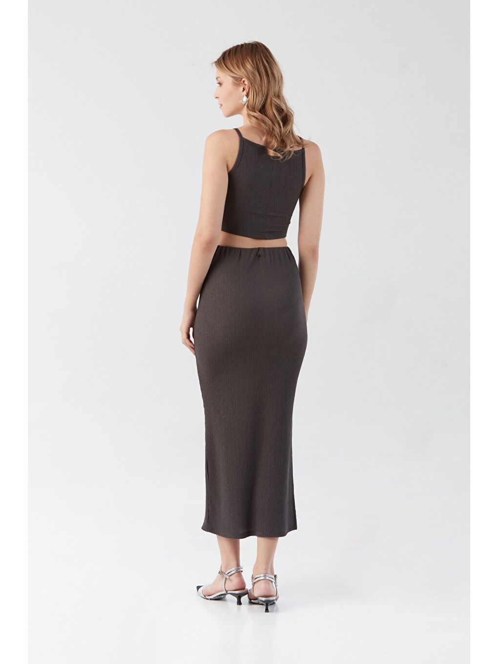 Antrasit Bürümcük Kumaş Kare Yaka 2 Li Takım-1