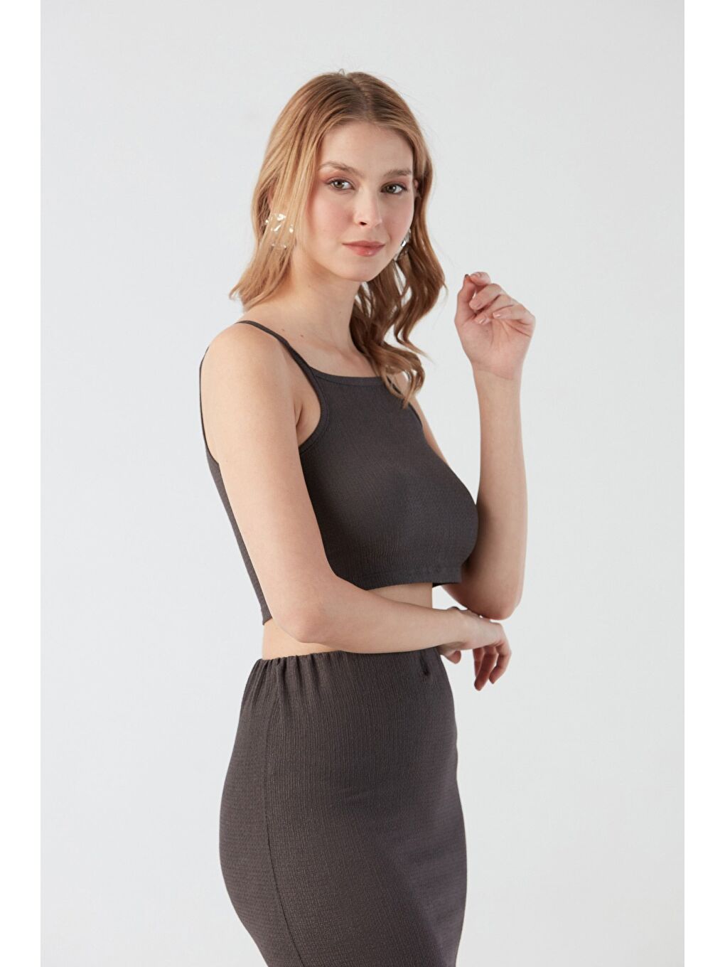 Antrasit Bürümcük Kumaş Kare Yaka 2 Li Takım-2