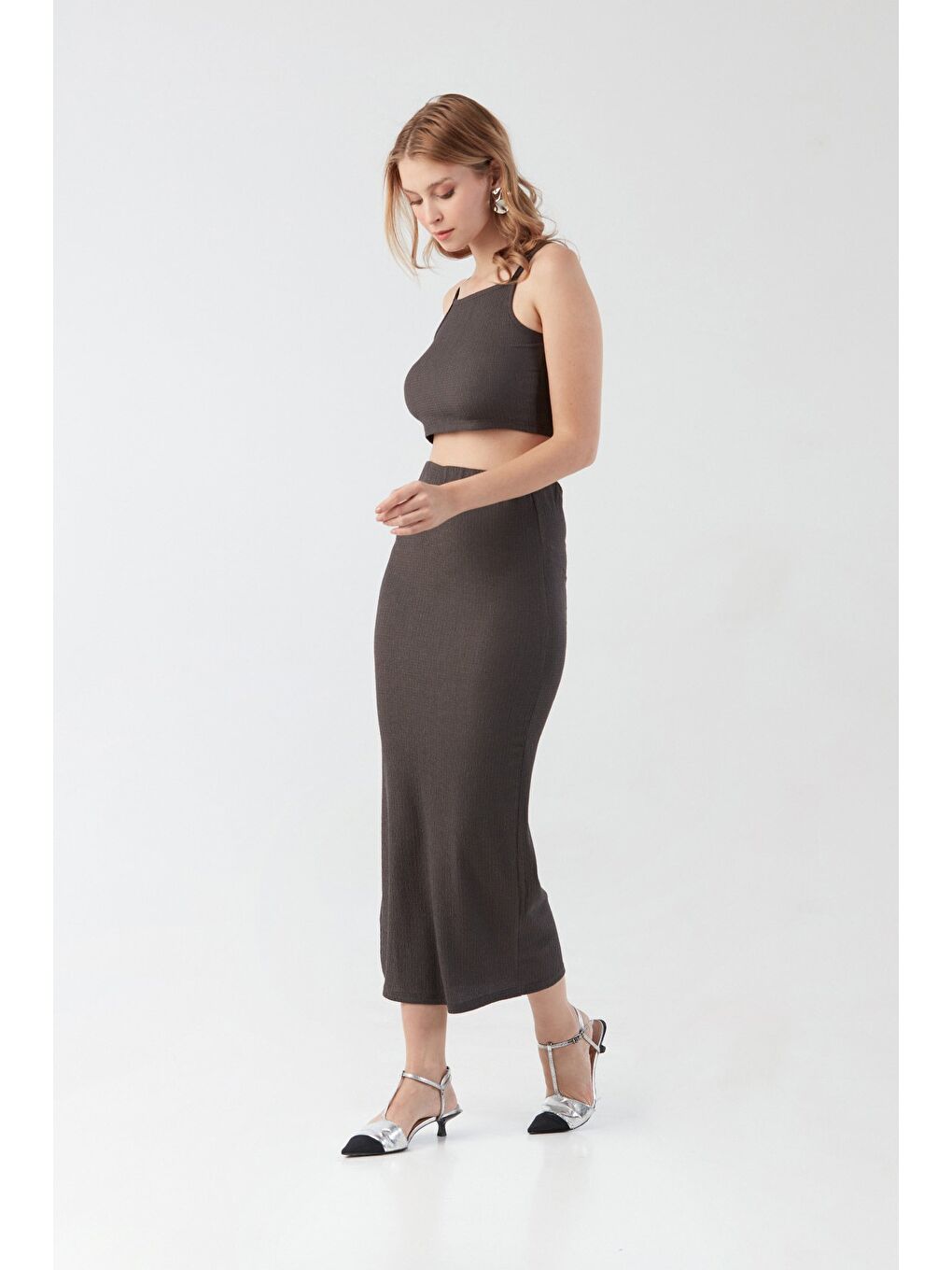 Antrasit Bürümcük Kumaş Kare Yaka 2 Li Takım-3