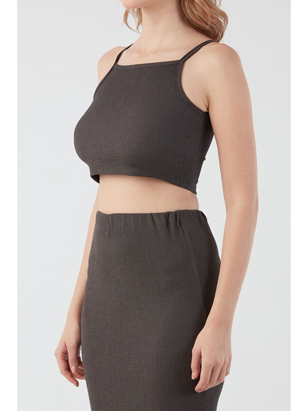 Antrasit Bürümcük Kumaş Kare Yaka 2 Li Takım-4