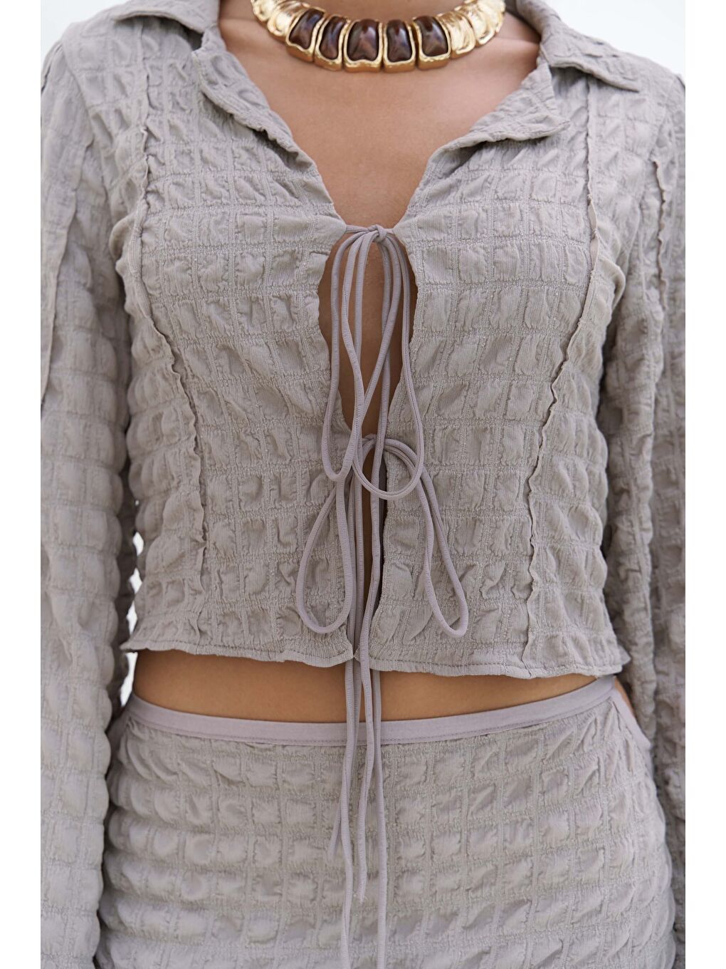 Bej Rania Vizon Gömlek Etek Takım-6