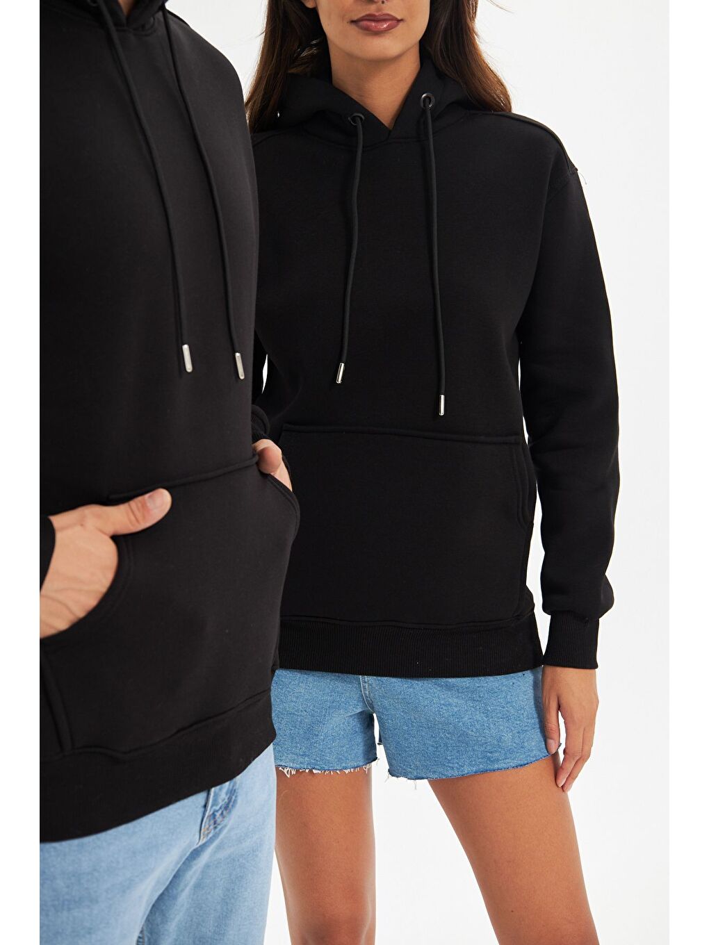 Siyah Unisex Oversize Kanguru Cepli Sweatshirt-1