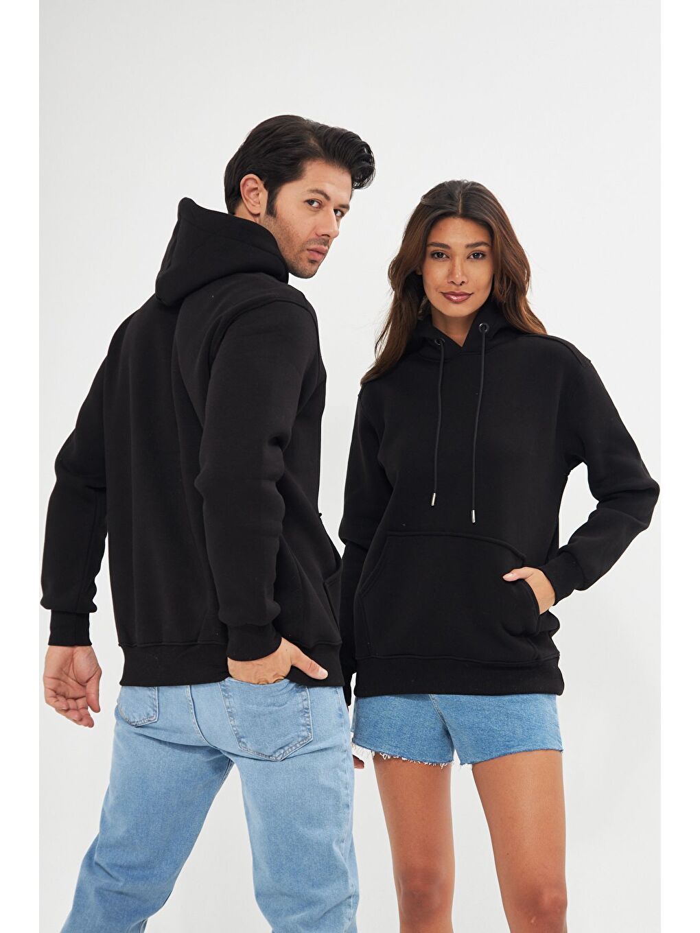 Siyah Unisex Oversize Kanguru Cepli Sweatshirt-3