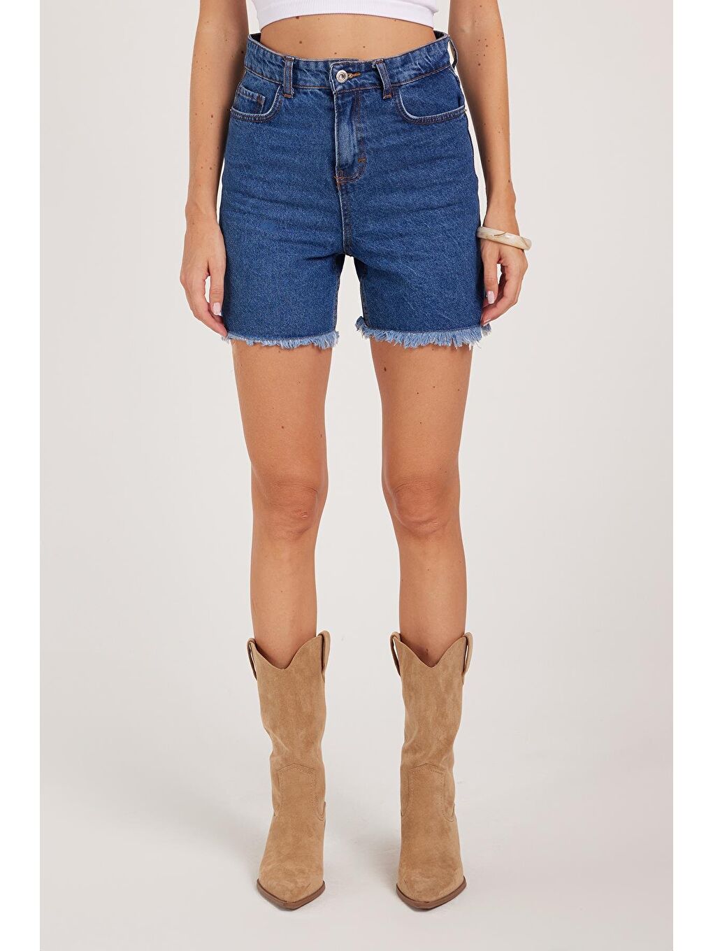 Kadın Regular Fit Klasik Kesim Pamuklu Mavi Jean Jean Şort