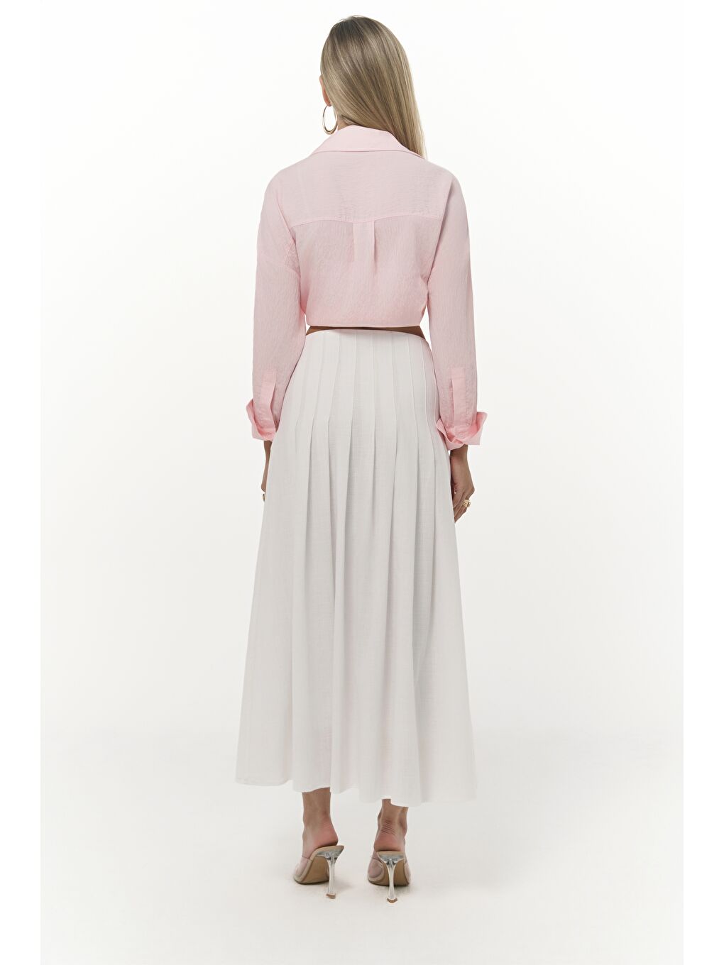 Sera Pile Detay Beyaz Uzun Etek-3