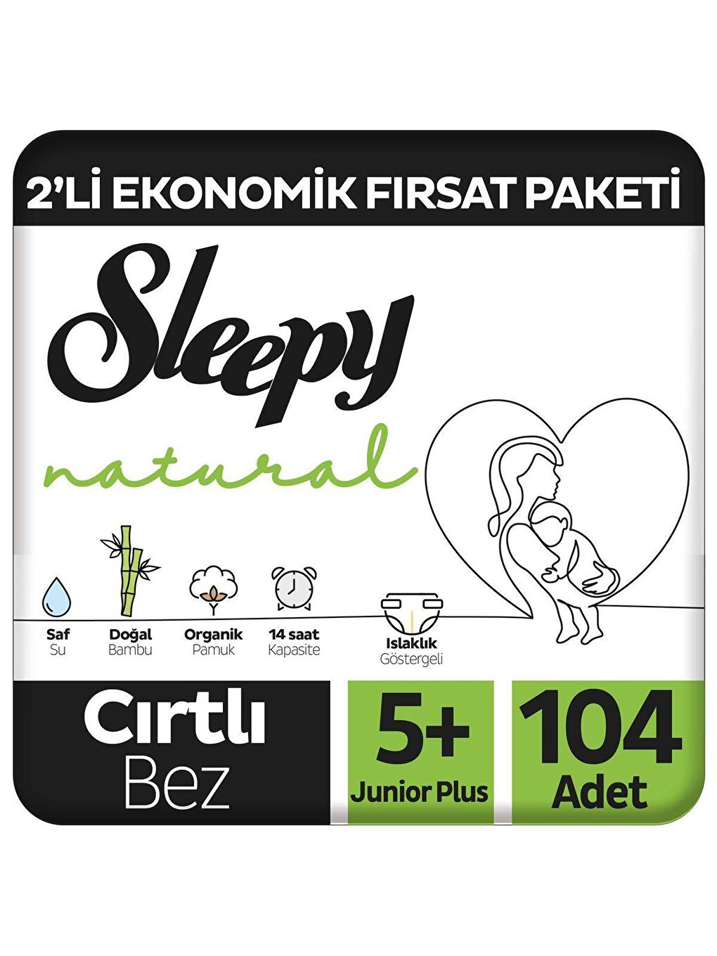 Sleepy Beyaz 2'li Paket Bebek Bezi 5+ Numara Junior Plus 104 Adet