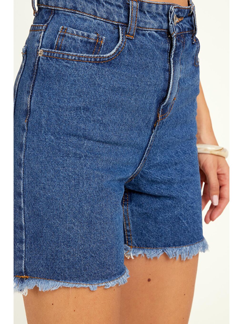 Kadın Regular Fit Klasik Kesim Pamuklu Mavi Jean Jean Şort-2