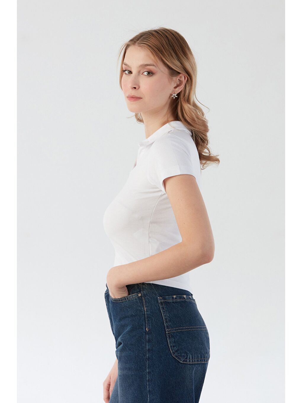 Beyaz Basic Polo Yaka Tişört-1