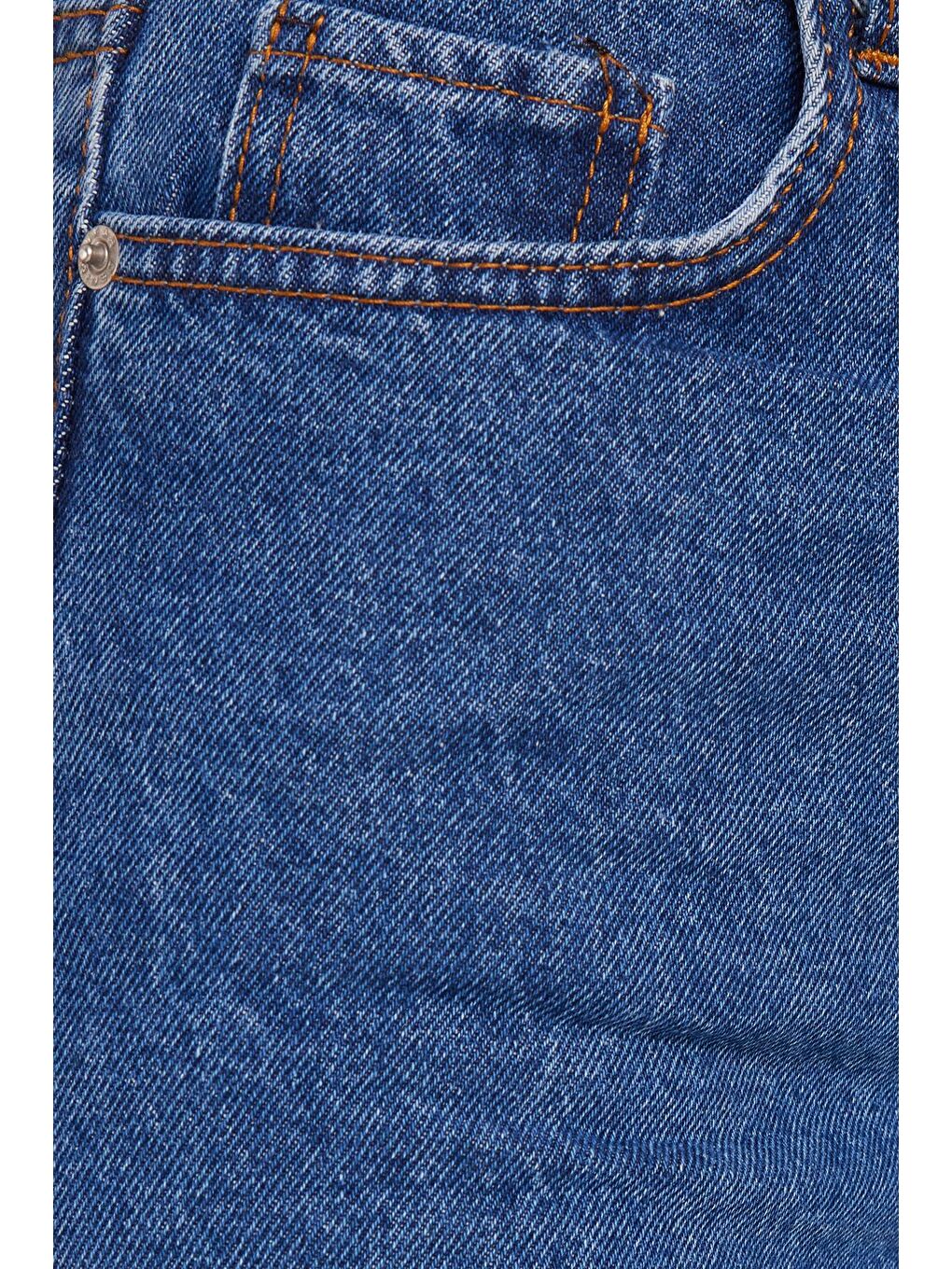 Kadın Regular Fit Klasik Kesim Pamuklu Mavi Jean Jean Şort-5