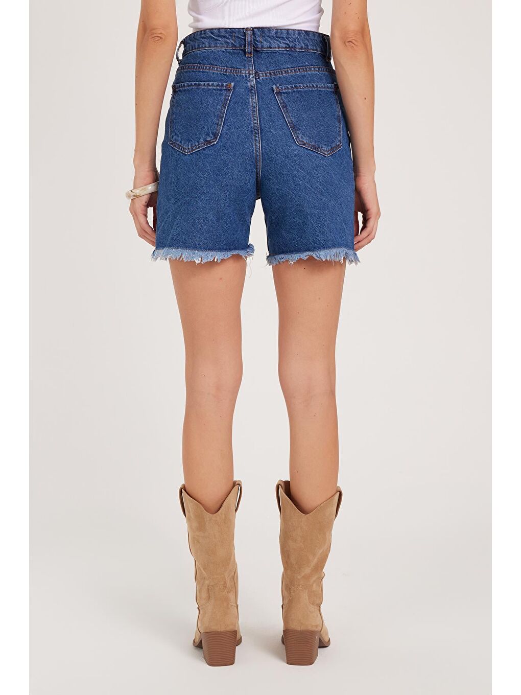 Kadın Regular Fit Klasik Kesim Pamuklu Mavi Jean Jean Şort-6