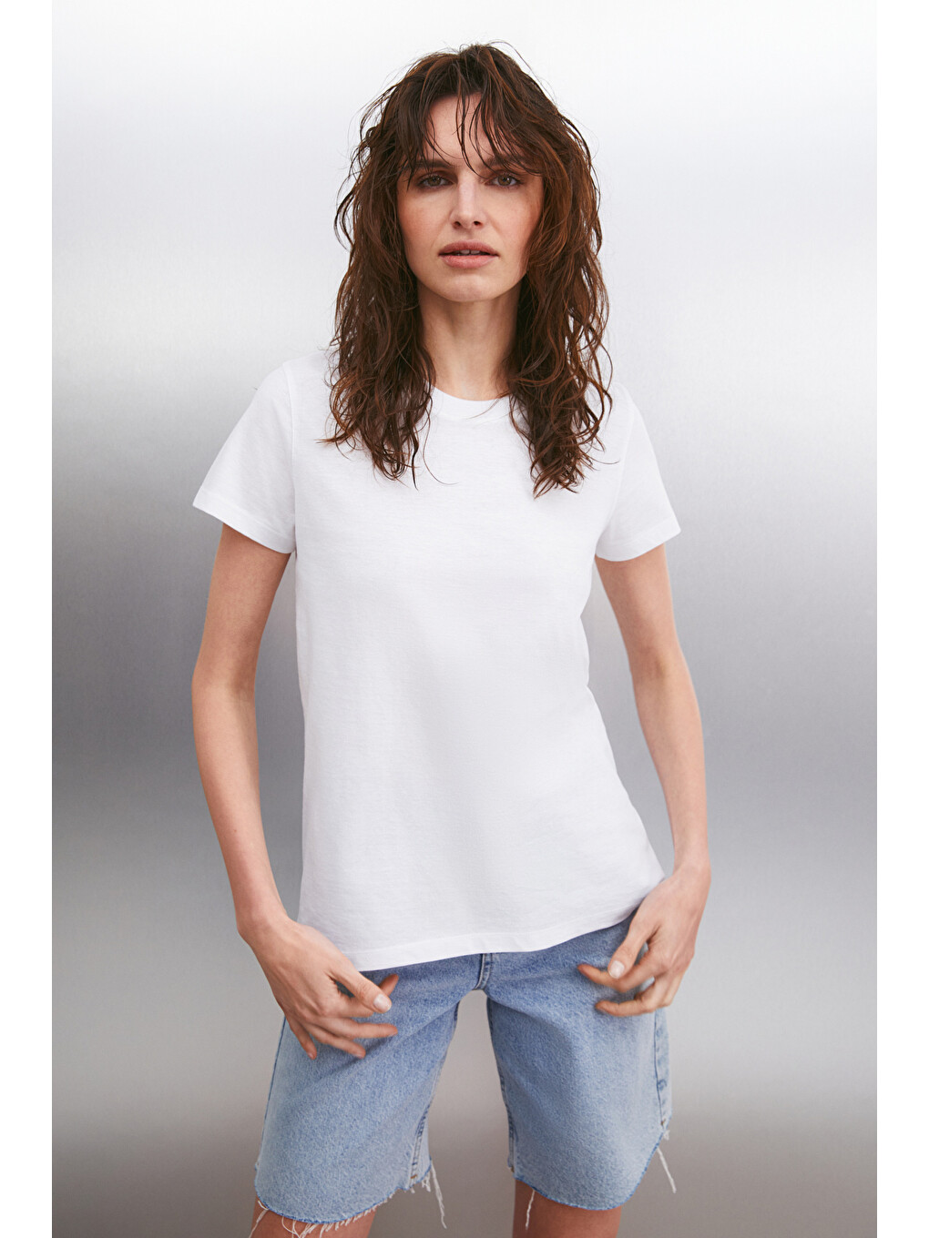 Beyaz Samantha Kadın %100 Organik Pamuklu Comfort Fit Arkası Uzun Basic Örme BEYAZ T-Shirt-3