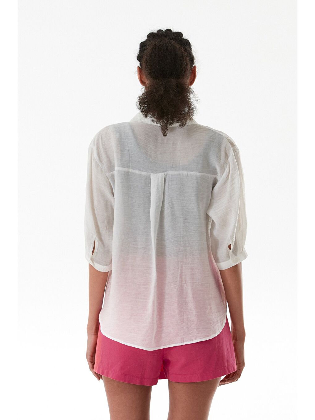 Ekru Basic Body Detaylı Çift Cepli Crop Gömlek-3