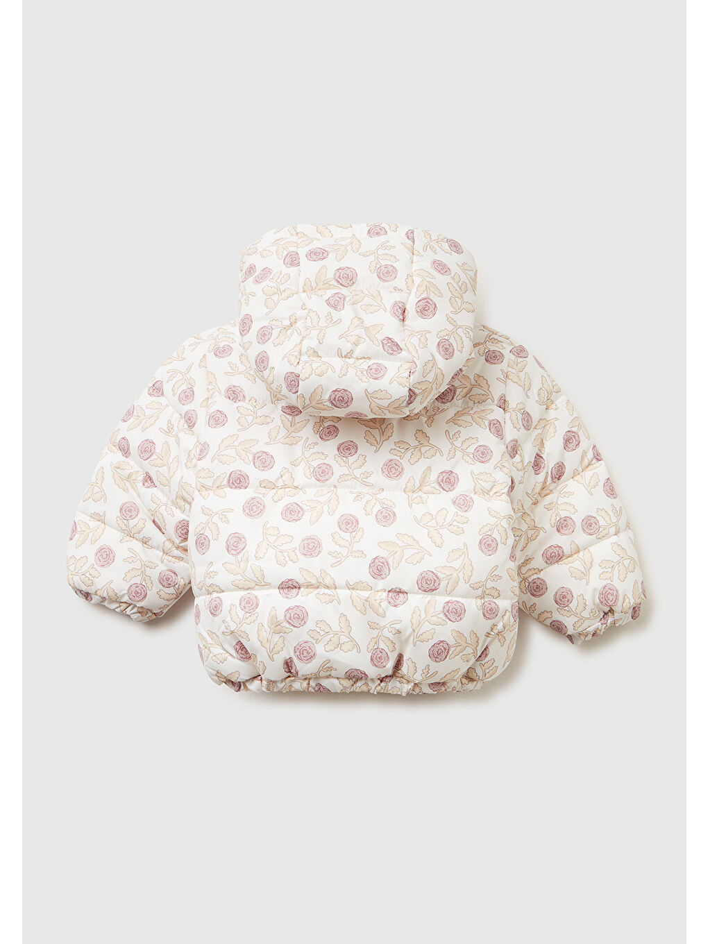 Bebek Ekru Tamamı Kare Desenli  Astarlı Fermuarlı Kapüşonlu Mont-1