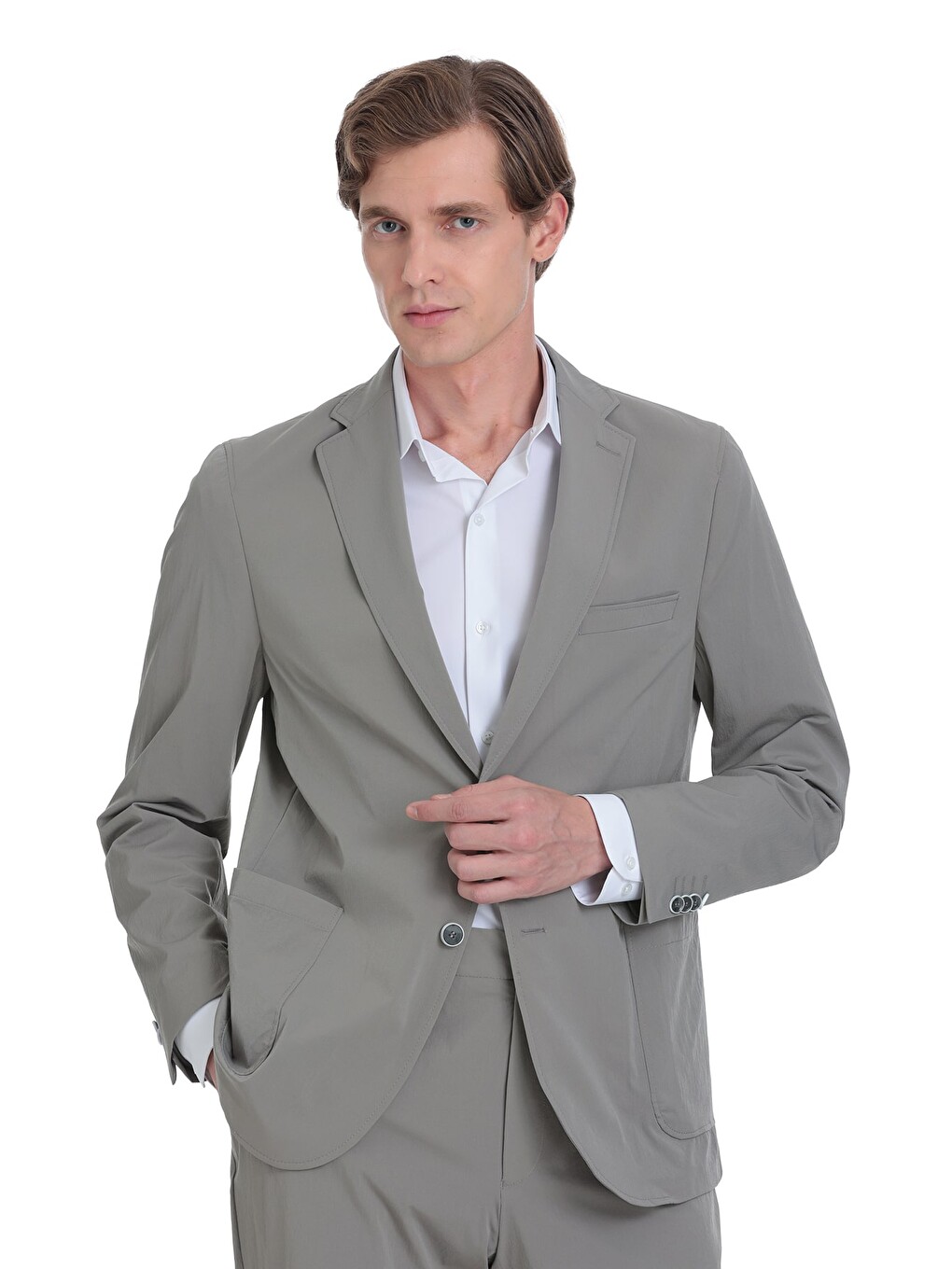 Bej Vizon Comfort Fit Mono Yaka Casual Takım Elbise-2