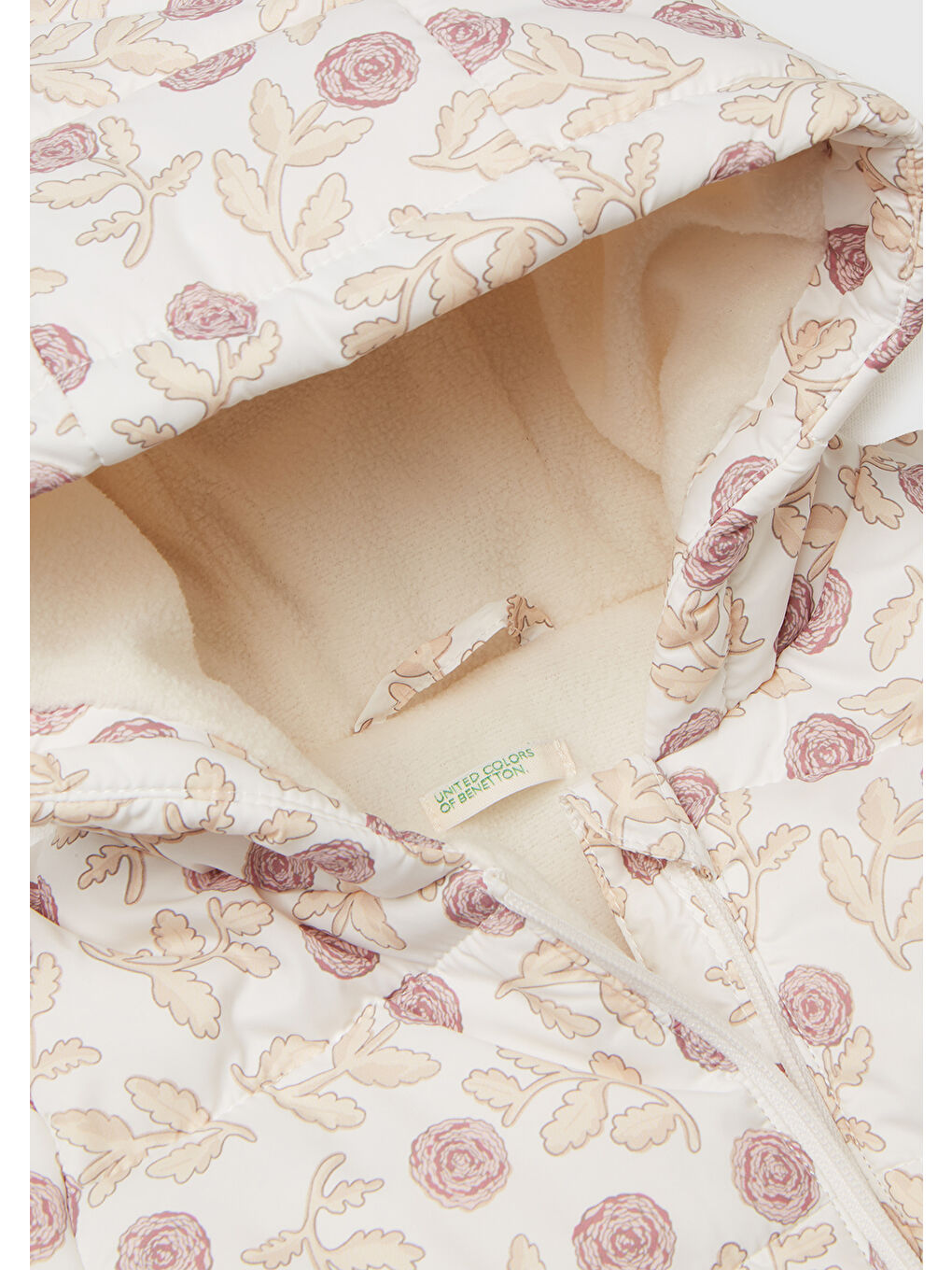 Bebek Ekru Tamamı Kare Desenli  Astarlı Fermuarlı Kapüşonlu Mont-2