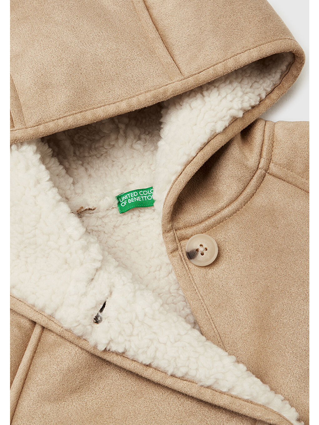 Kahverengi Kız Çocuk Taba İçi Kürklü Önü Düğmeli Cepli Kapüşonlu Suni Deri Ceket-2