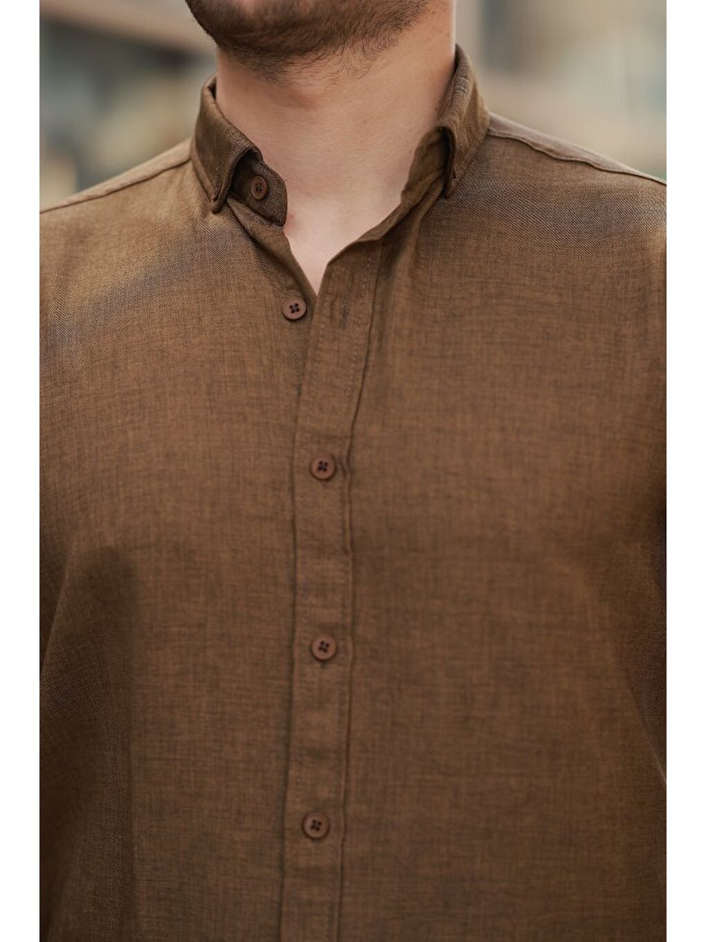 Kahverengi Erkek Uzun Kollu Gömlek-2