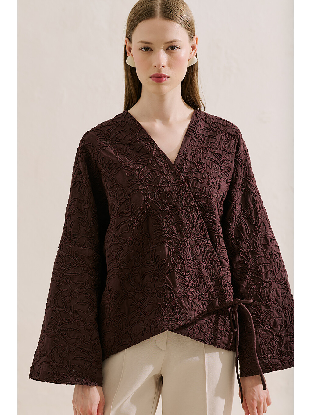 Premıum Nakışlı Kimono Kahverengi-1