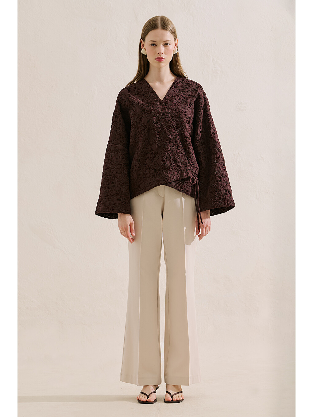 Premıum Nakışlı Kimono Kahverengi-2
