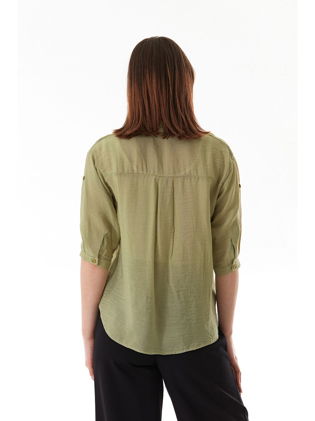 Turkuaz Basic Body Detaylı Çift Cepli Crop Gömlek-2