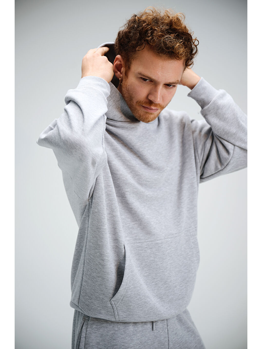 Erkek Timeless Oversize Gri Hoodie Sweatshirt-1