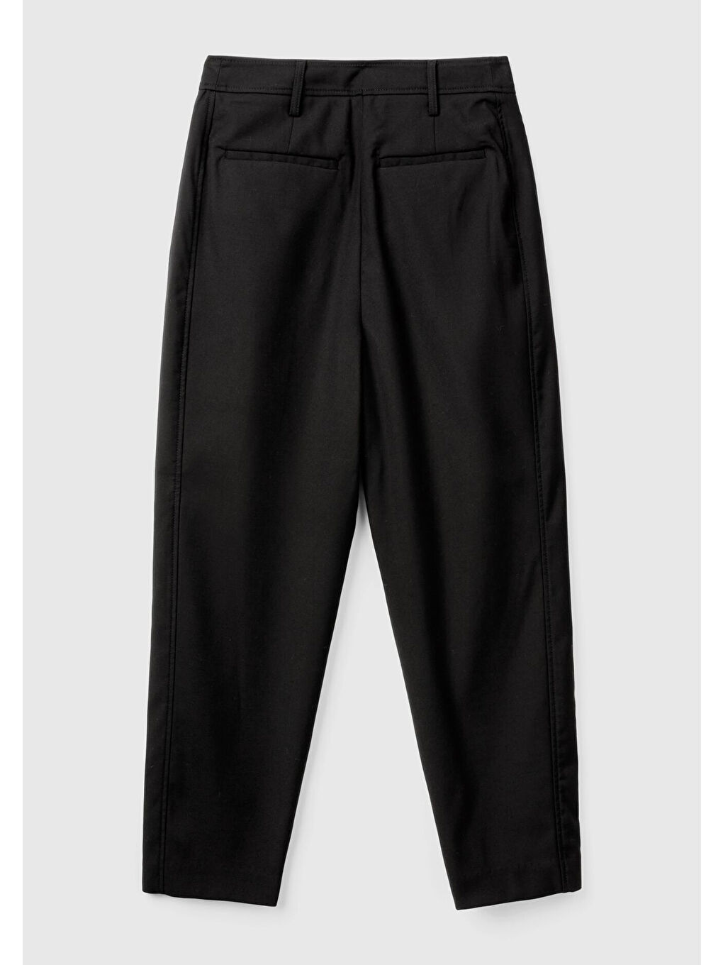 Kadın Siyah Yün Ve Viskoz Karışımlı Paçası Düğme Detaylı Pantolon-4