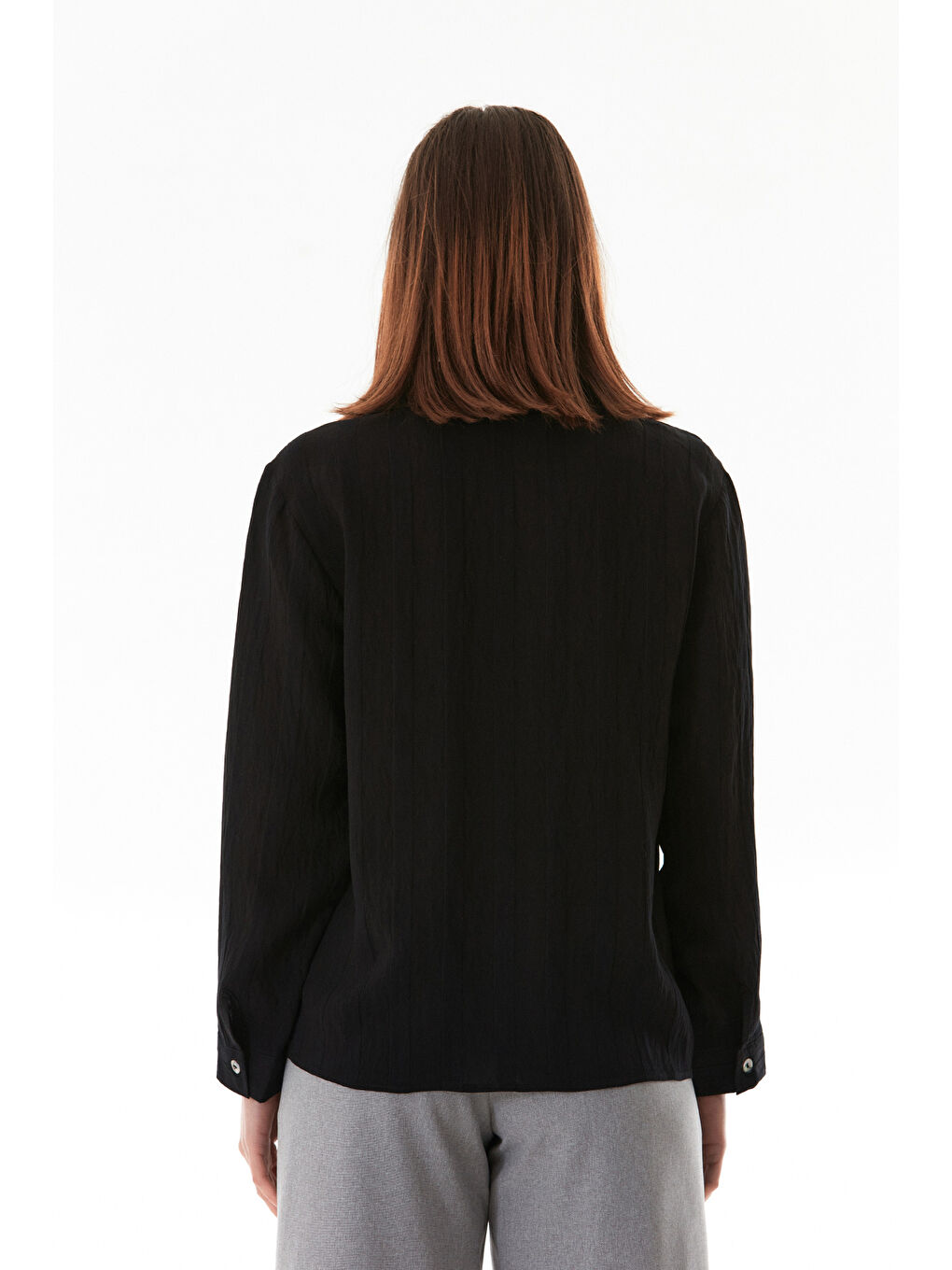 Siyah Önü Bağlamalı Düğmeli Salaş Gömlek-3