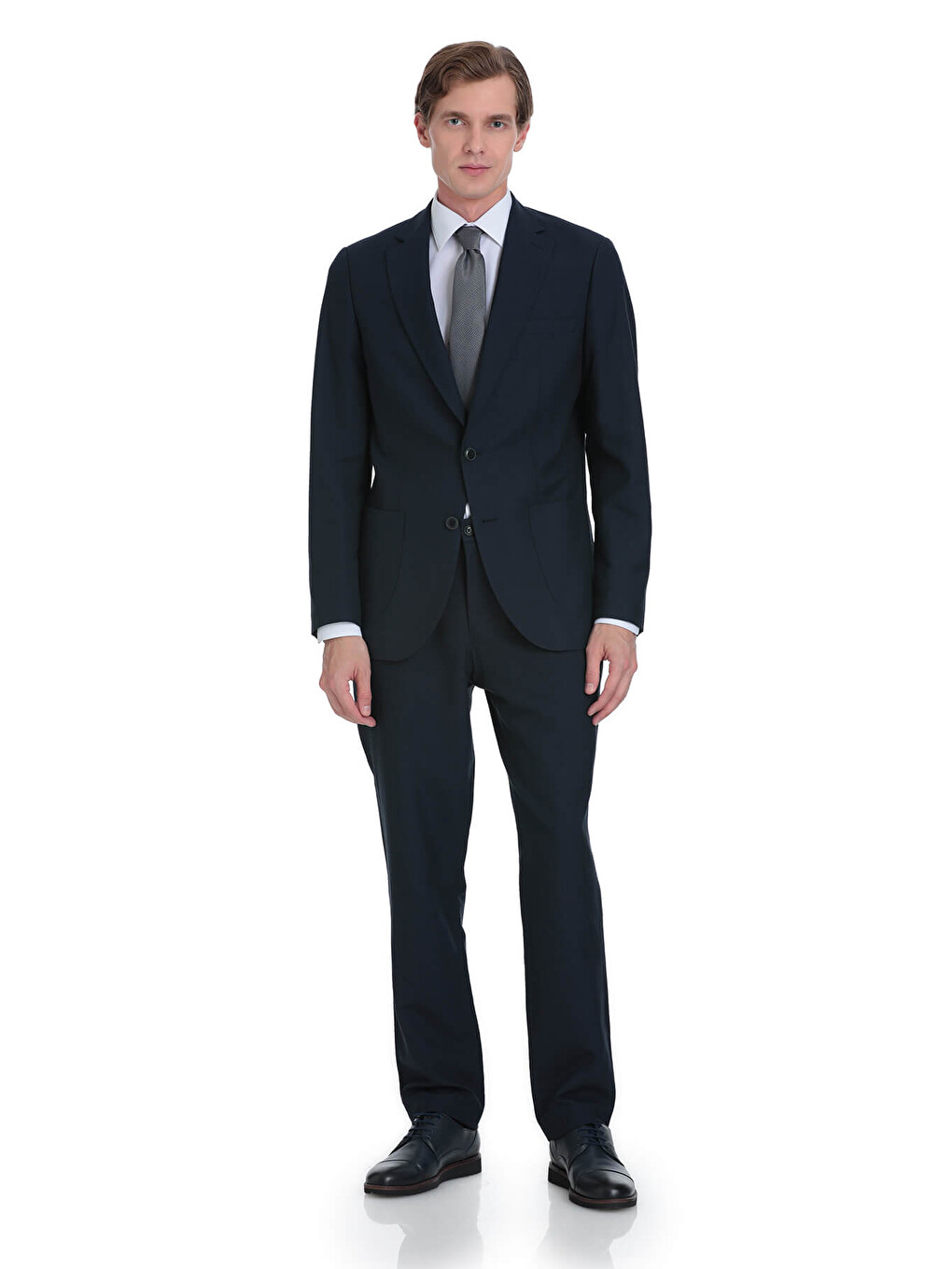 Lacivert Slim Fit Mono Yaka Keten Takım Elbise