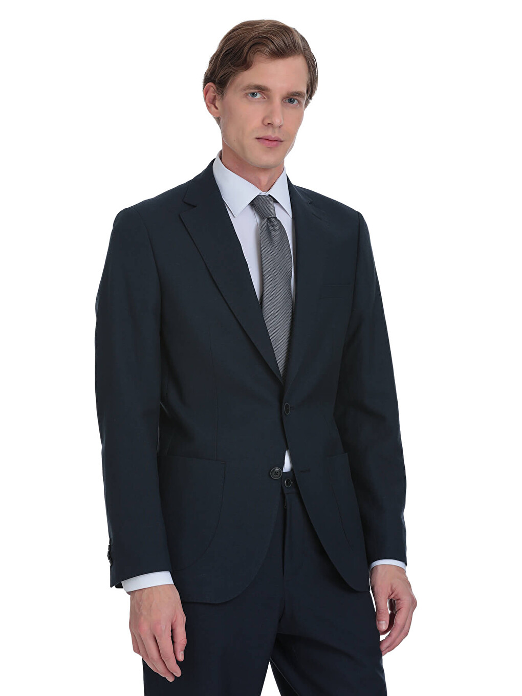 Lacivert Slim Fit Mono Yaka Keten Takım Elbise-2