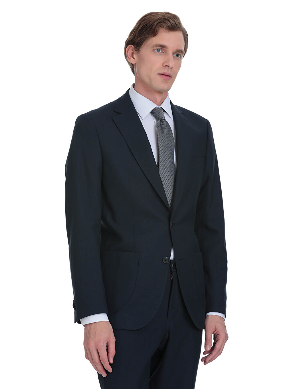 Lacivert Slim Fit Mono Yaka Keten Takım Elbise-3