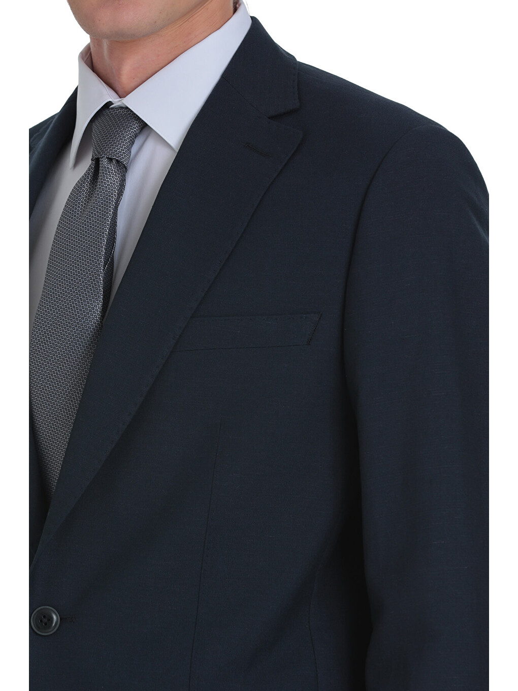 Lacivert Slim Fit Mono Yaka Keten Takım Elbise-4