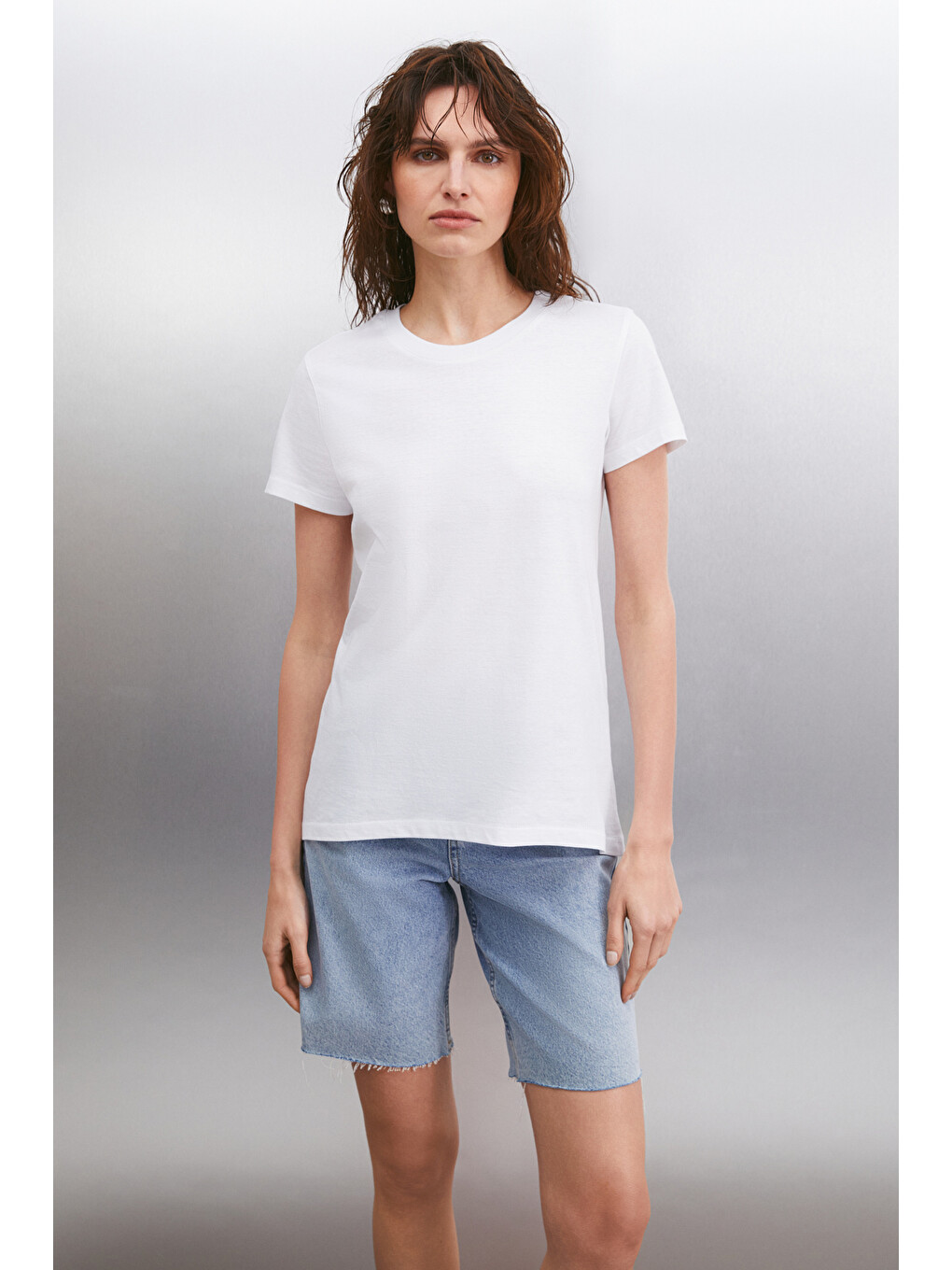 Beyaz Samantha Kadın %100 Organik Pamuklu Comfort Fit Arkası Uzun Basic Örme BEYAZ T-Shirt-4