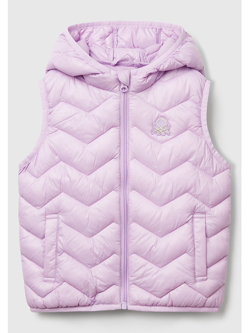 Kız Çocuk Lila Simli Logo İşlemeli Kapüşonlu Yelek