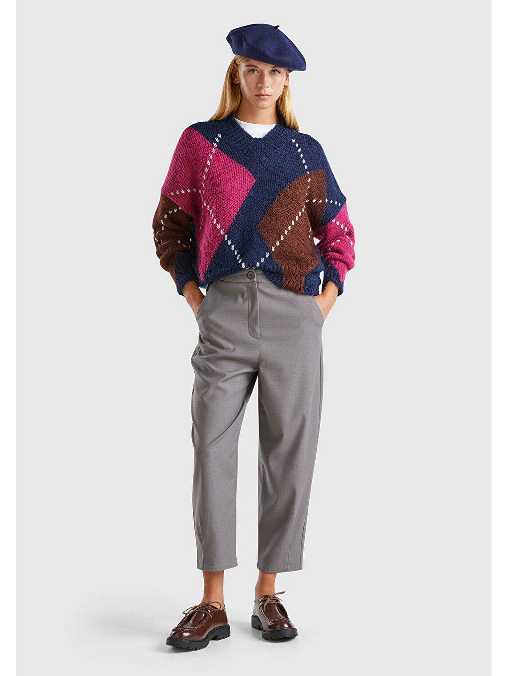 Kadın Antrasit Melanj Yün Ve Viskoz Karışımlı Hafif Balon Paçalı Pantolon