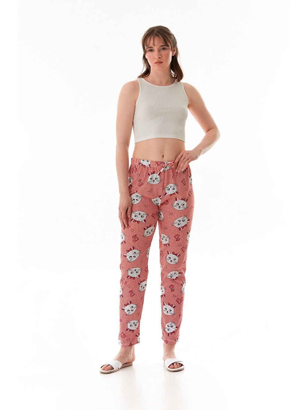 Beyaz Limon Baskılı Pijama Altı-2