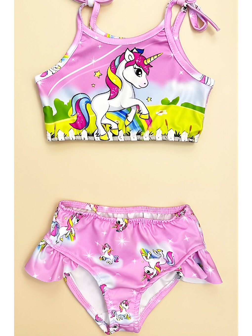 Pembe Kız Çocuk Çantalı 3'lü Mayo Takımı (Çanta+Mayo+Bikini) 3-10 Yaş 12586N-1