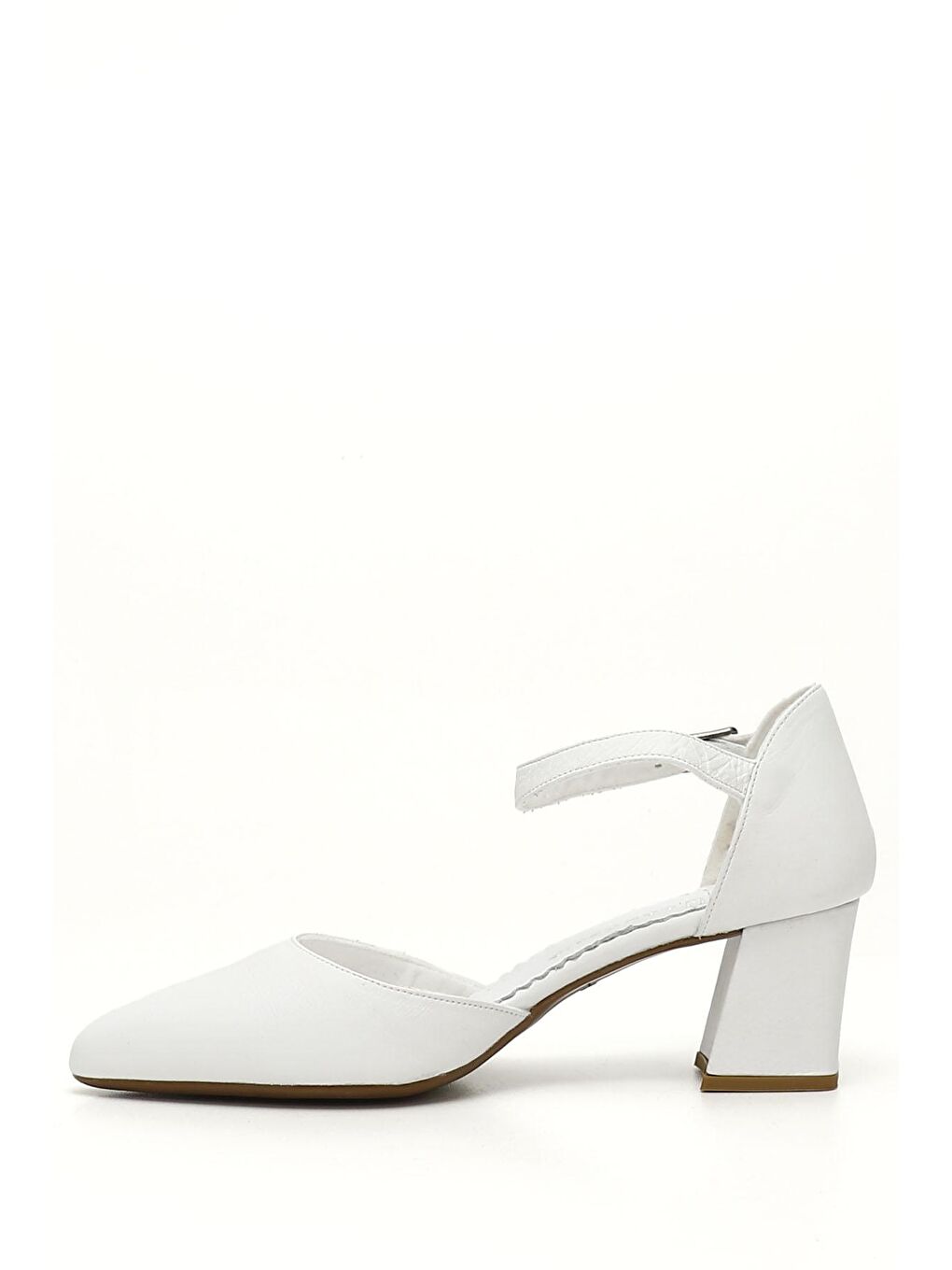 Beyaz BEYAZ-AÇIK GRİ  Hakiki Deri Sivri Burun Bilek Bağlı Orta Kalın Topuklu Kadın Ayakkabı 24121-2