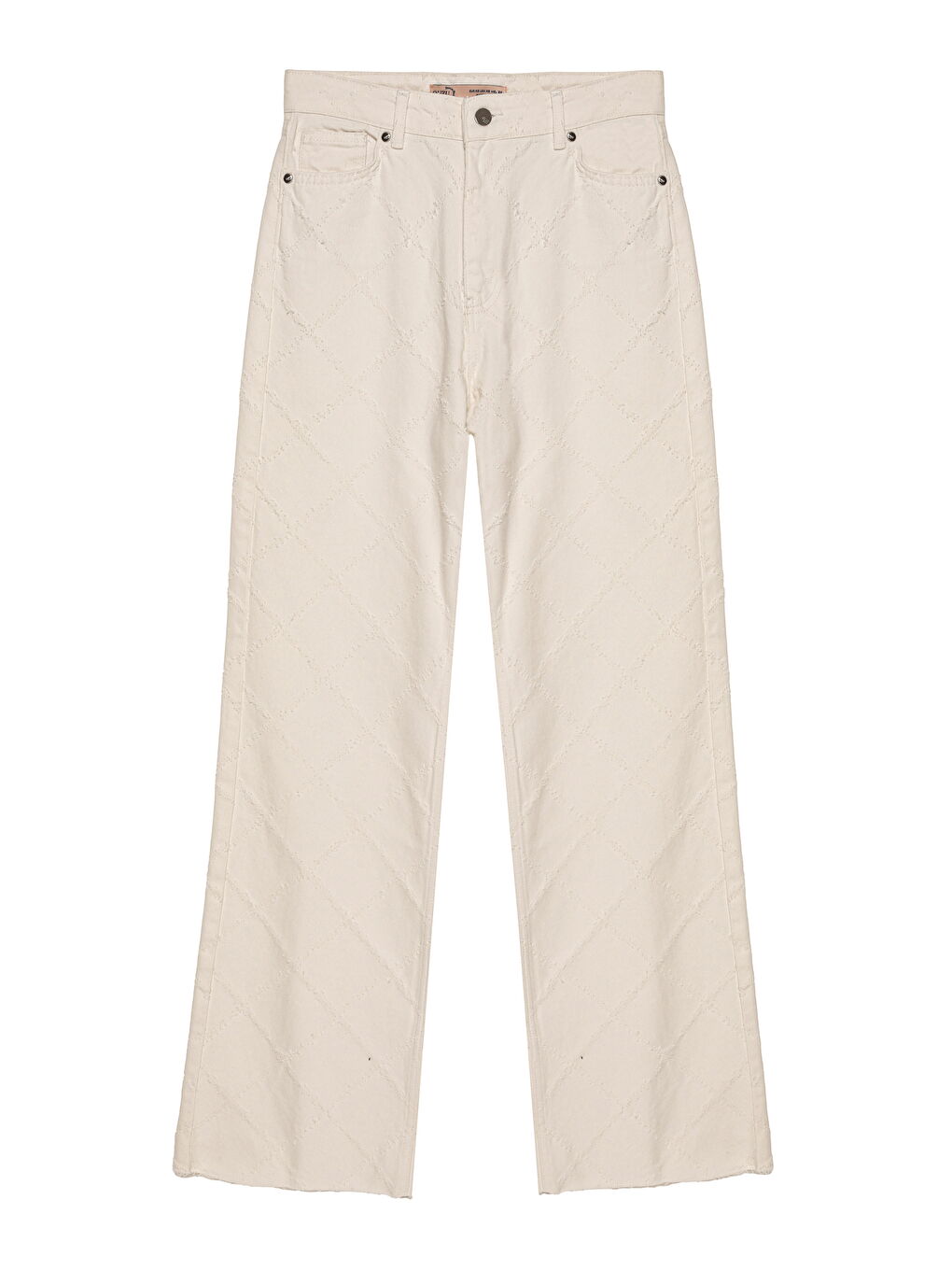 Ekru Örgü Detaylı Paçaları Kesik Jean Pantolon Krem