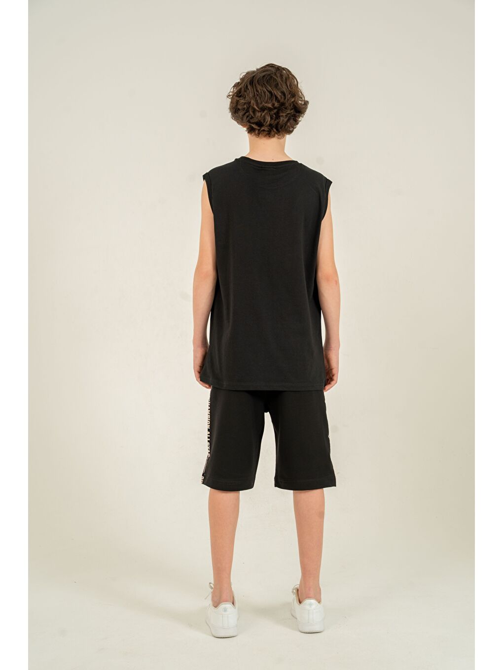 Siyah Champion Allstar 1990 Baskılı Üst Atlet Alt Sağ Sol  Baskılı Erkek Çocuk Şort - Atlet Takımı-4