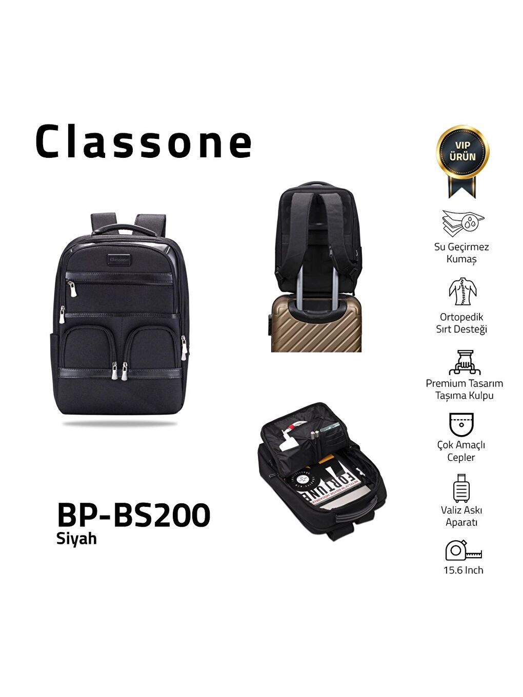 Siyah BP-BS200 Business Vıp B2 -Serisi 15.6 Inch Uyumlu Wtx Pro Su Geçirmez Kumaş Laptop Çantası-1