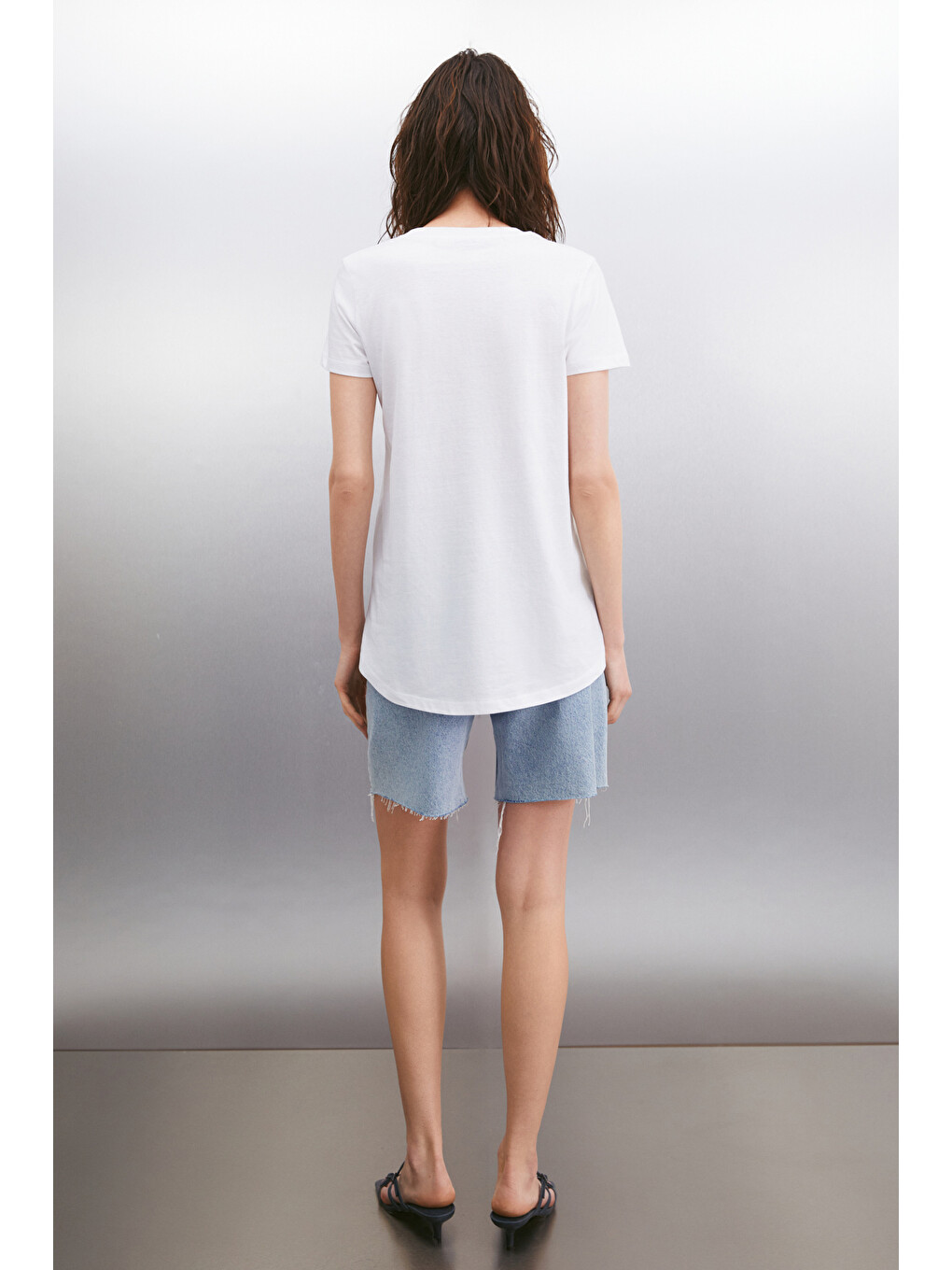 Beyaz Samantha Kadın %100 Organik Pamuklu Comfort Fit Arkası Uzun Basic Örme BEYAZ T-Shirt-5
