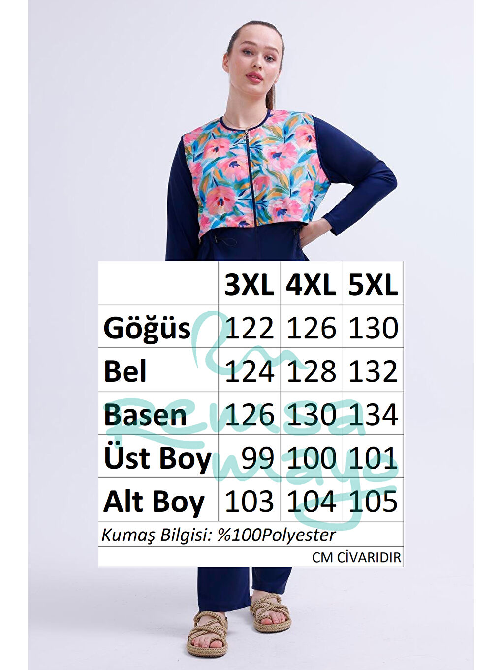 Büyük Beden Tam Kapalı Tesettür Mayo 2516 Gizem Bahçe Lacivert-3