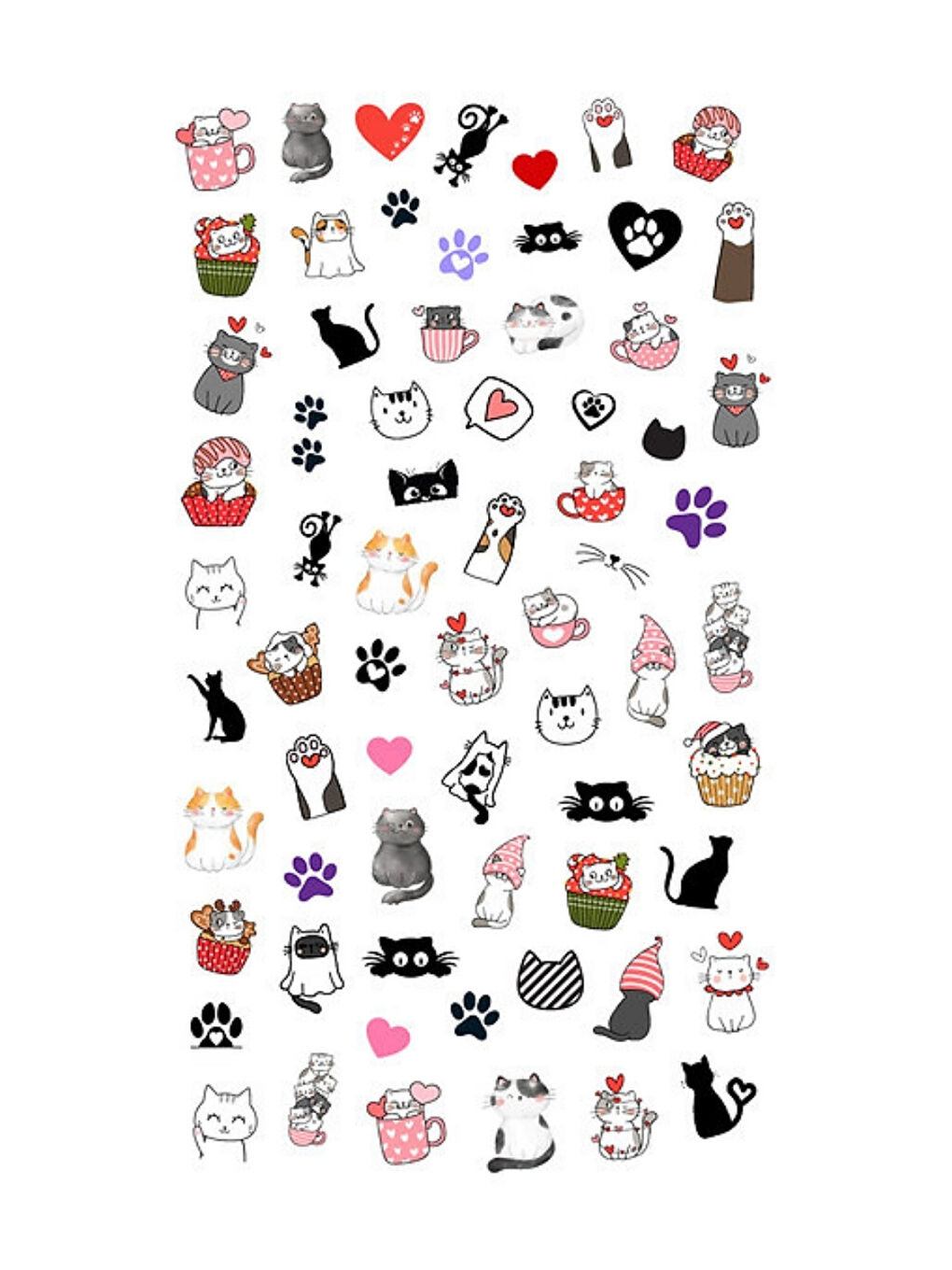 Çok Renkli  Kedi Temalı Kız Çocuk Tırnak Sticker