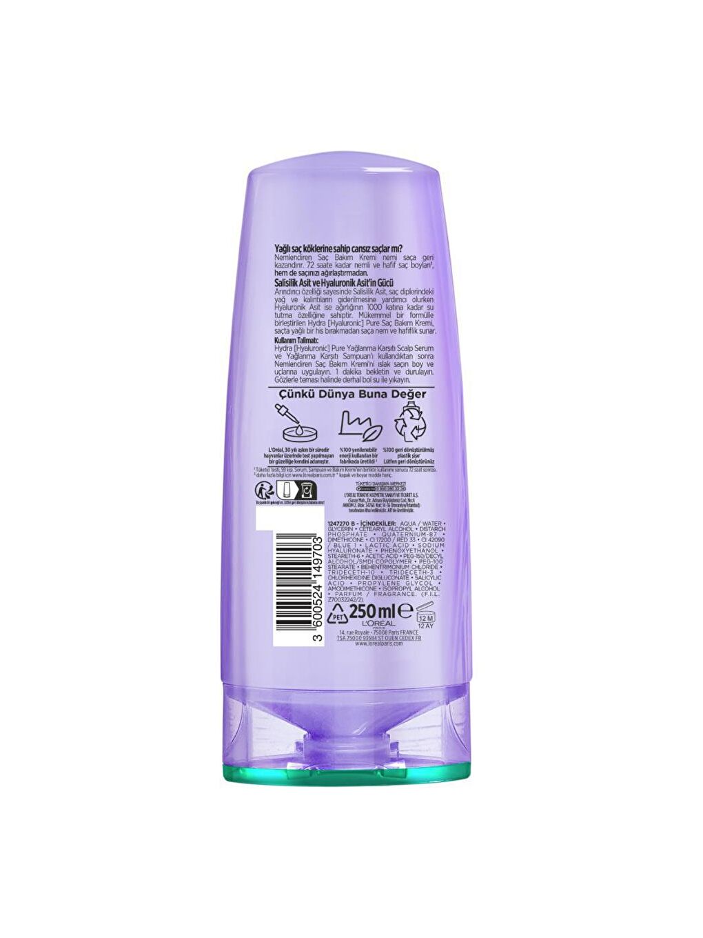 L'Oreal Paris Beyaz Elseve Hyaluron Pure Saç Kremi 250 Ml - 9