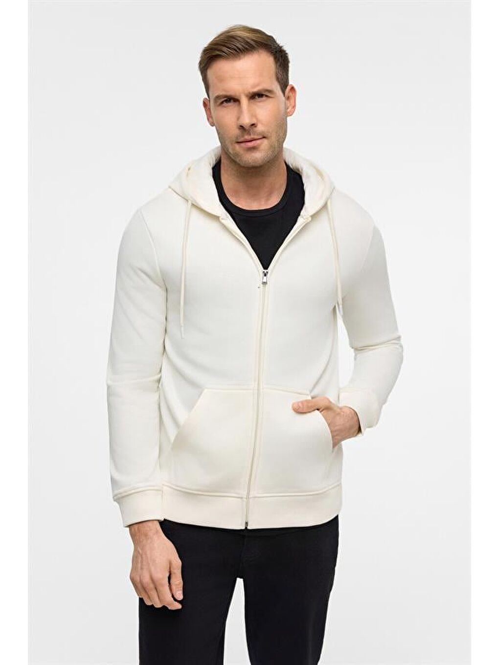 Beyaz Regular Düz Bisiklet Yaka Sweatshirt-2