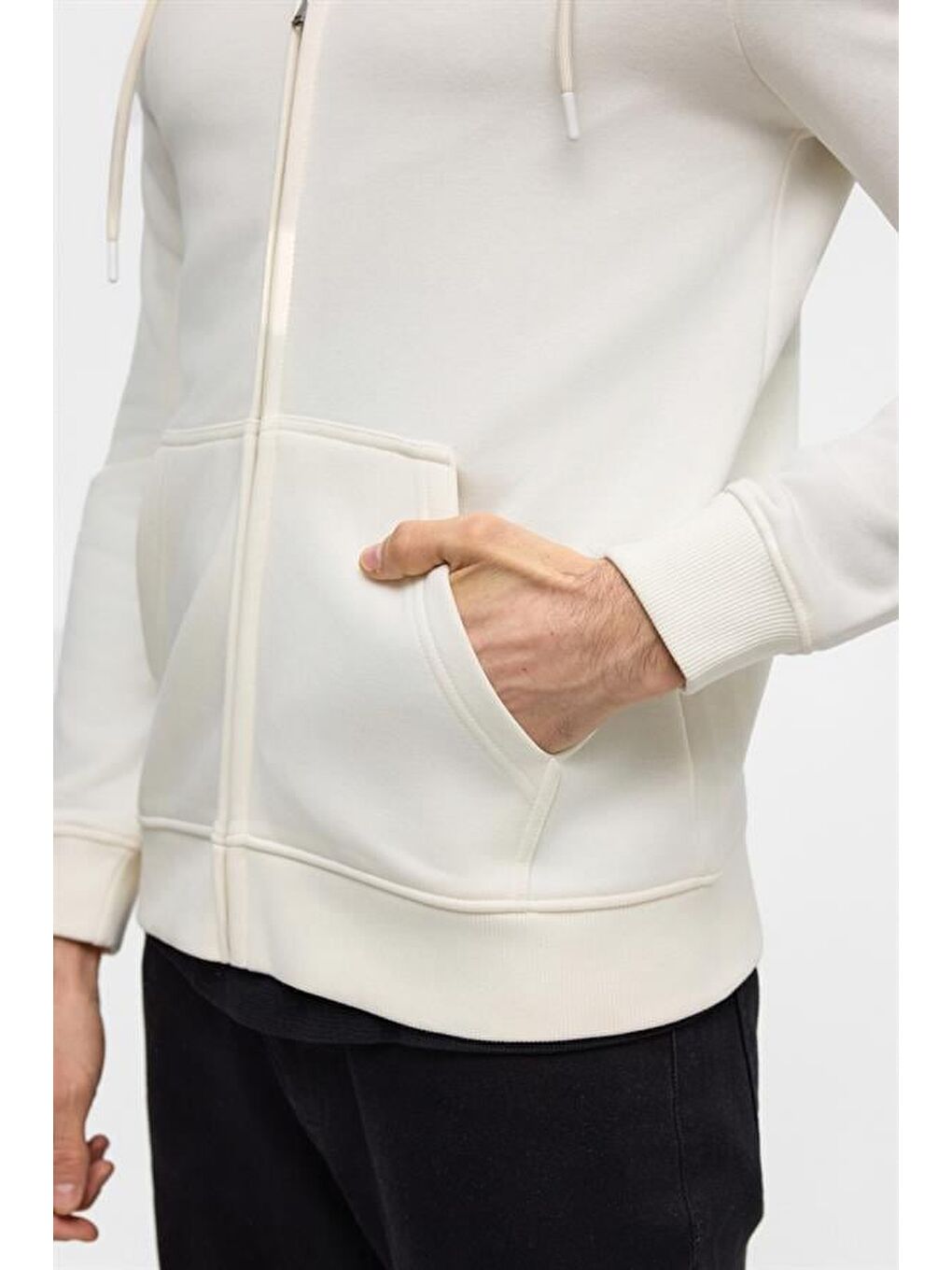 Beyaz Regular Düz Bisiklet Yaka Sweatshirt-3