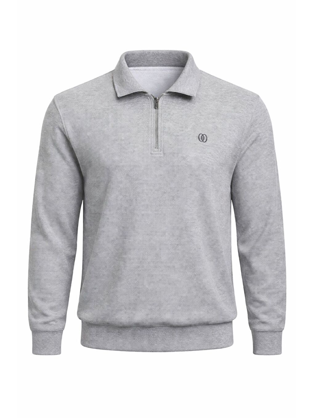 Gri Erkek Pamuklu Polo Yaka Yarım Fermuarlı Manşetli Fitilli Kaliteli Uzun Kollu Kazak-1